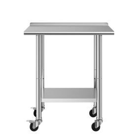Stainless Steel Work Table, 24x30 inch Food Prep Table with Wheels and Backsplash, Commercial Kitchen Workstation with Adjustable Undershelf