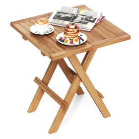 Patio Folding Side Table with X-shaped Legs and Slatted Tabletop