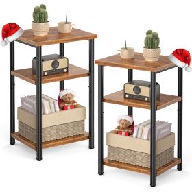 3 layer coffee table with adjustable height, small bedside table, storage shelf, suitable for bedroom, living room, office space saving (Style: Brown/2P)