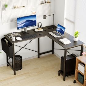 L Shaped Computer Desk - Gaming Corner 50 Inch Office Writing PC Wooden Table with CPU Storage Shelf & Side Bag (Color: Grey 49Inches)