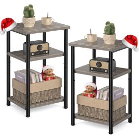 3 layer coffee table with adjustable height, small bedside table, storage shelf, suitable for bedroom, living room, office space saving (Style: Grey/2P)