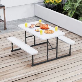 Picnic Table Bench Set for 2-4 People Outdoor Rectangular Camping Dining Table (Color: White+Black)