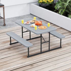 Picnic Table Bench Set for 2-4 People Outdoor Rectangular Camping Dining Table (Color: Grey+Black)